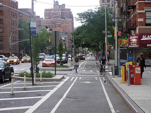 We want to bring cycle tracks, like the one shown here on New York City's Ninth Avenue, to Los Angeles. Where should the first one be?